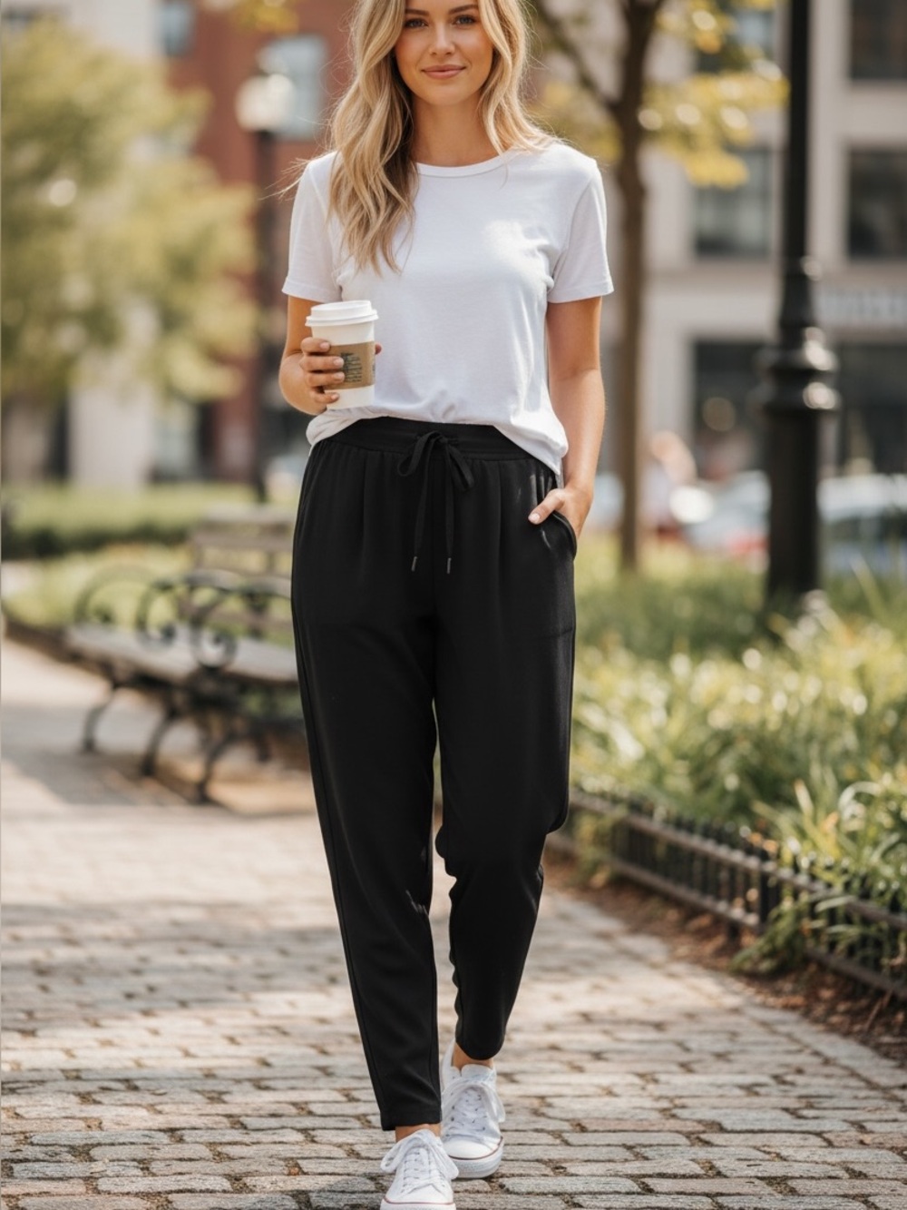 UP! (S) Bamboo Jogger Pant Elastic Waist Drawstring Black Quality Montreal Soft